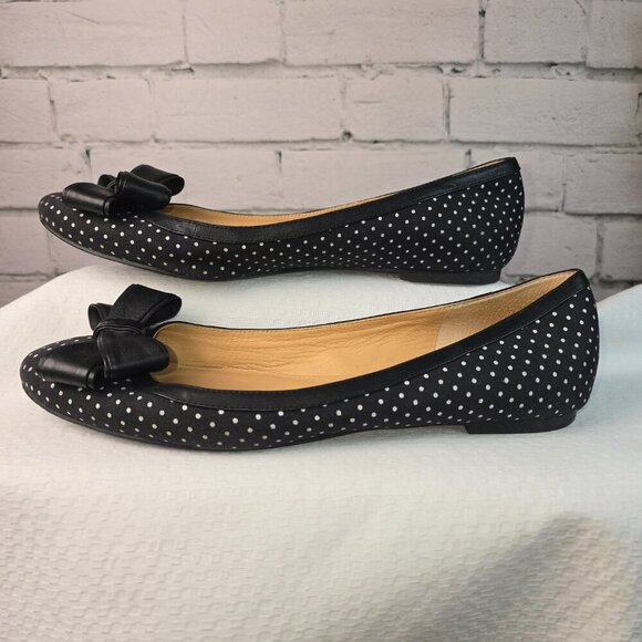 SHOES OF PREY BALLET FLATS BLACK WITH WHITE POLKA DOT BOW DETAIL SIZE 10 - Picture 7 of 8